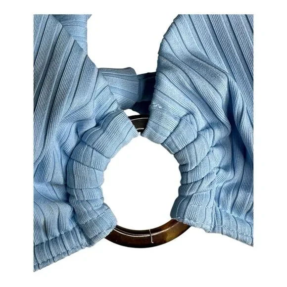 Sanctuary Refresh Ribbed O-Ring Halter Light Blue Bikini Top Size Medium - Picture 4 of 10